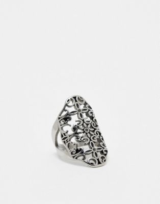 Reclaimed Vintage Romantic Baroque Ring In Stainless Steel-silver