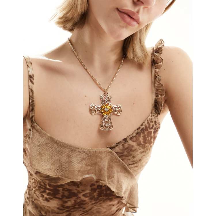 Womens gold cross and chain hot sale