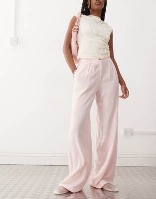 Reclaimed Vintage – Rosa, avslappnade byxor i linnemix med vida ben - view 1