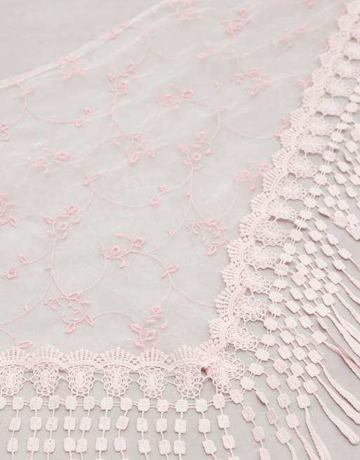 Reclaimed Vintage – Rosa huvud- och midjesjal i spets med blomdetaljer, 2 av 3
