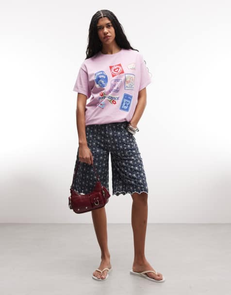 Reclaimed Vintage – Rosa t-shirt i oversized fit med frimärkestryck - view 1