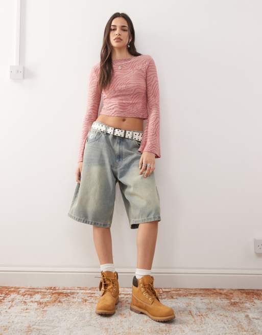 Reclaimed Vintage – Rosa topp i devoré med utsvängda ärmar, 3 av 4