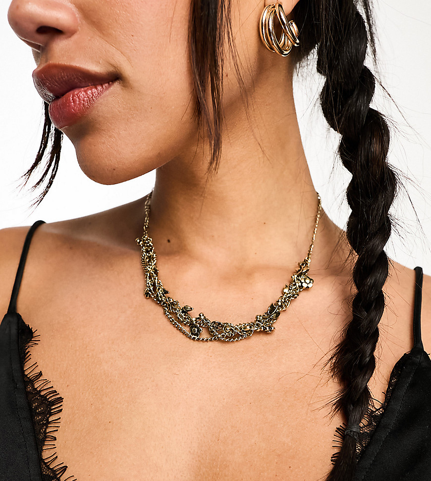 Reclaimed Vintage rose detail twist burnished delicate necklace in gold