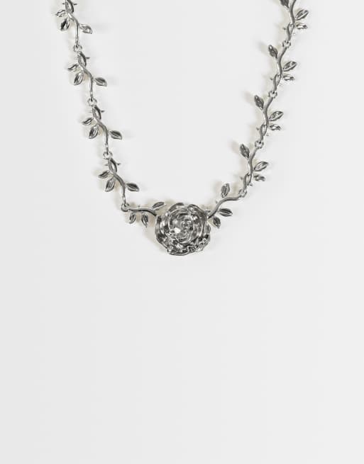 Reclaimed Vintage rose vine choker necklace in silver, 1 of 3