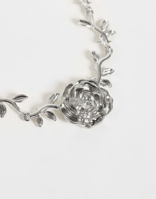 Reclaimed Vintage rose vine choker necklace in silver, 2 of 3