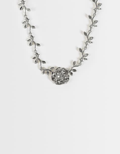 Reclaimed Vintage Rosenranken-Choker-Halskette in Silber - view 1