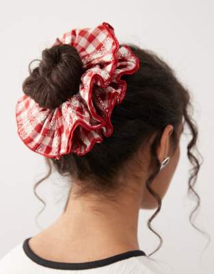 Reclaimed Vintage - Rot und weiß karierter Scrunchie-Bunt