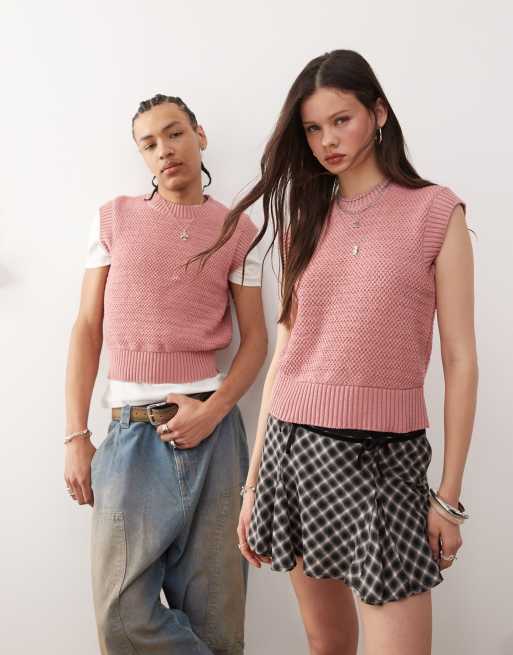 Reclaimed Vintage – Różowy pudełkowy podkoszulek dzianinowy unisex