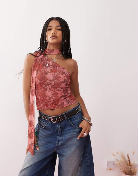 Reclaimed Vintage – Różowy top na jedno ramię o fasonie chusty we wzór paisley - view 1