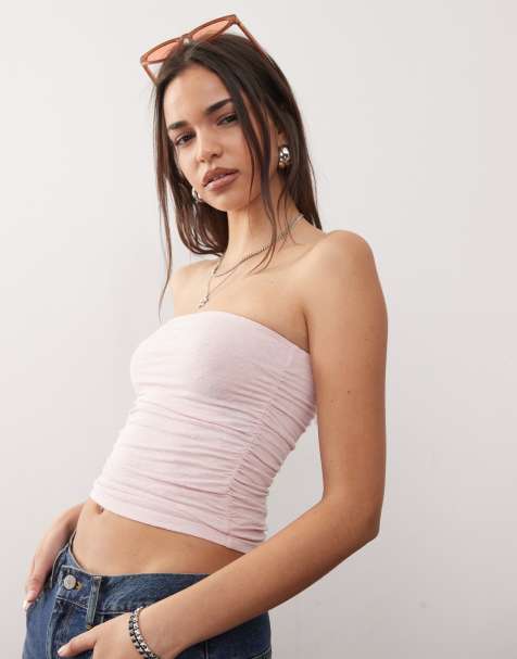 Reclaimed Vintage – Różowy top z dekoltem bandeau - view 1