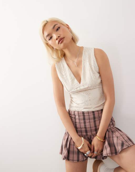 Reclaimed Vintage ruched bust detail burnout top in ivory, 2 of 4