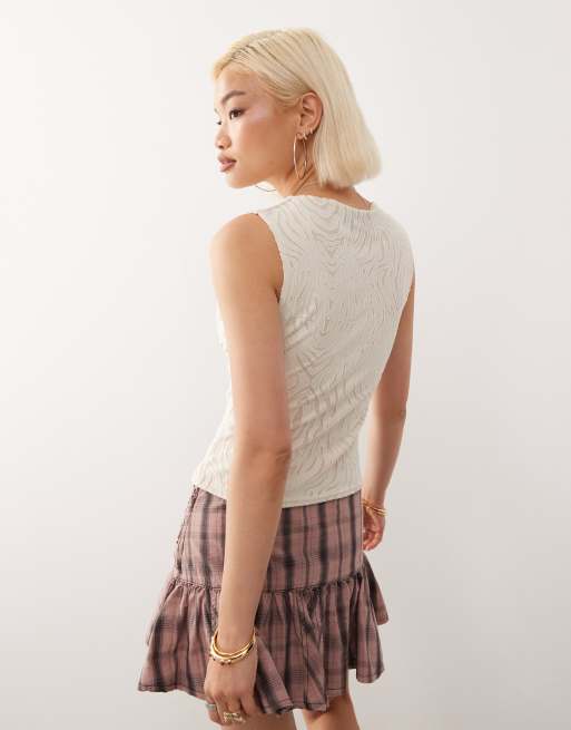 Reclaimed Vintage ruched bust detail burnout top in ivory, 4 of 4