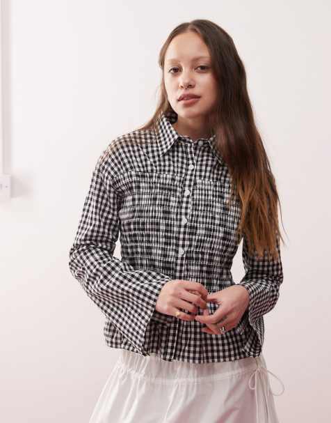 Reclaimed Vintage ruched cinched in shirt in black and white gingham - view 1