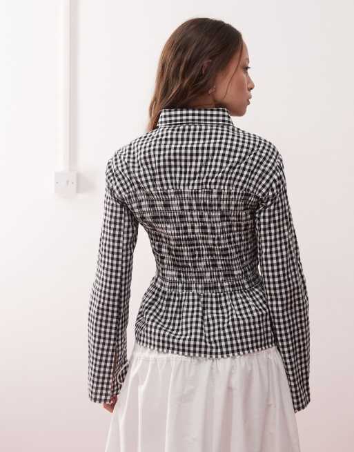 Reclaimed Vintage ruched cinched in shirt in black and white gingham, 4 of 4