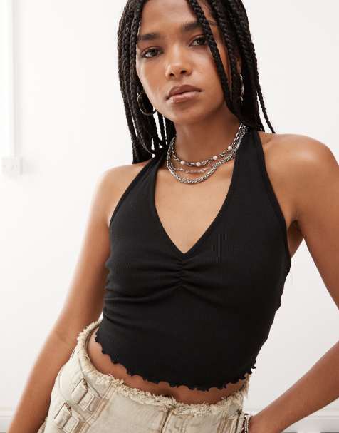 Reclaimed Vintage ruched halter top in black - view 1