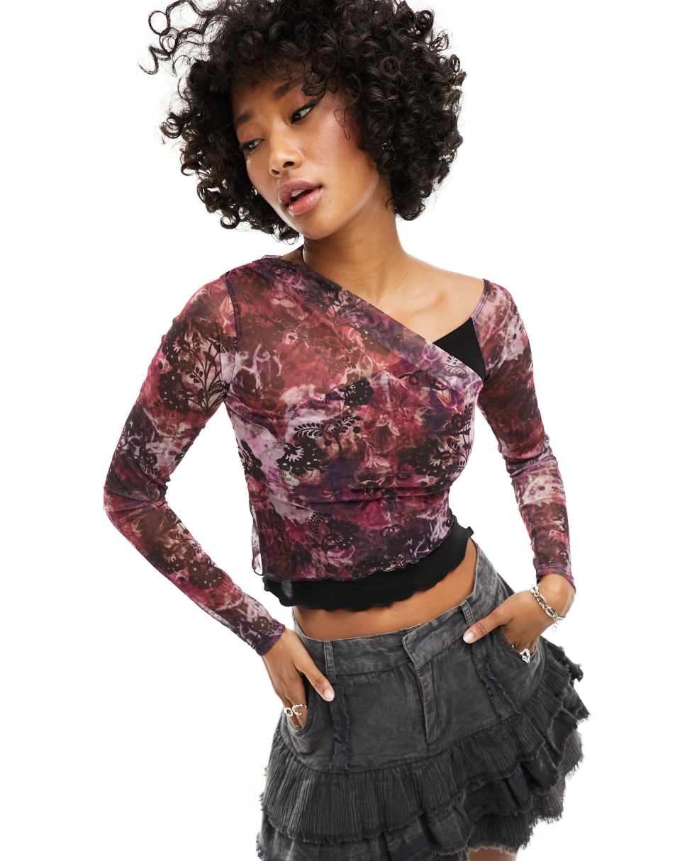 Reclaimed Vintage ruched long sleeve top in flower print