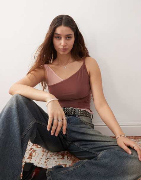 Reclaimed Vintage ruched one shoulder twist top in blush and mauve - view 1