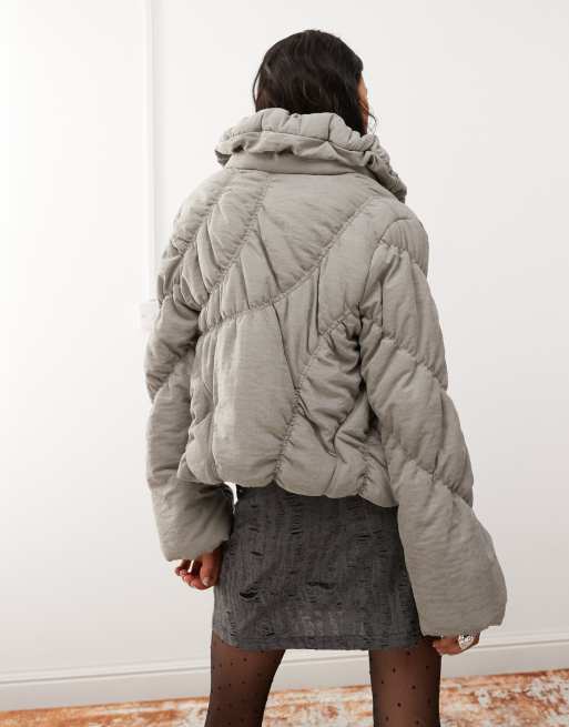 Reclaimed Vintage ruched puffer in gray | ASOS