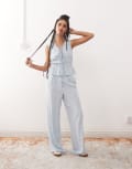 [Reclaimed Vintage] Reclaimed Vintage ruched tie front linen blend top in power blue 6 BLUE