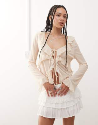 reclaimed vintage ruffle blouse in butter yellow