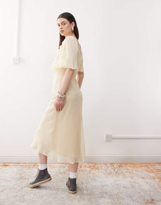 Reclaimed Vintage ruffle maxi dress in buttermilk yellow chiffon | ASOS