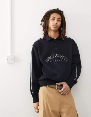 Reclaimed Vintage rugby sweatshirt with embroidery in navy