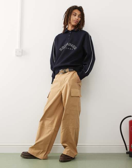 Reclaimed Vintage Rugby Sweatshirt with Embroidery in Navy