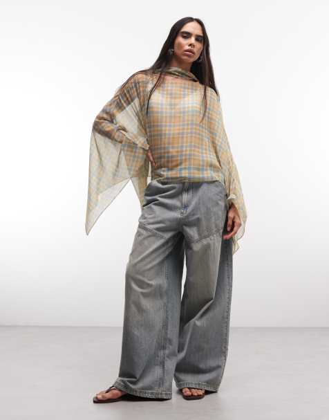 Reclaimed Vintage – Rutig cape i skir chiffong med scarf - view 1