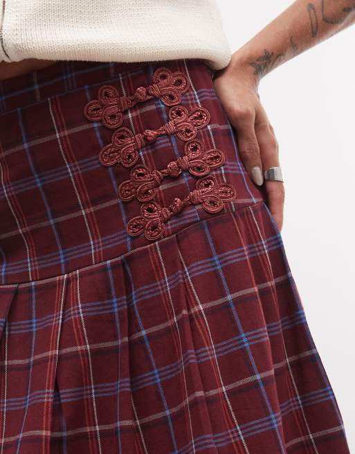 Reclaimed Vintage rutig kilt med frogging-detaljer, 4 av 5