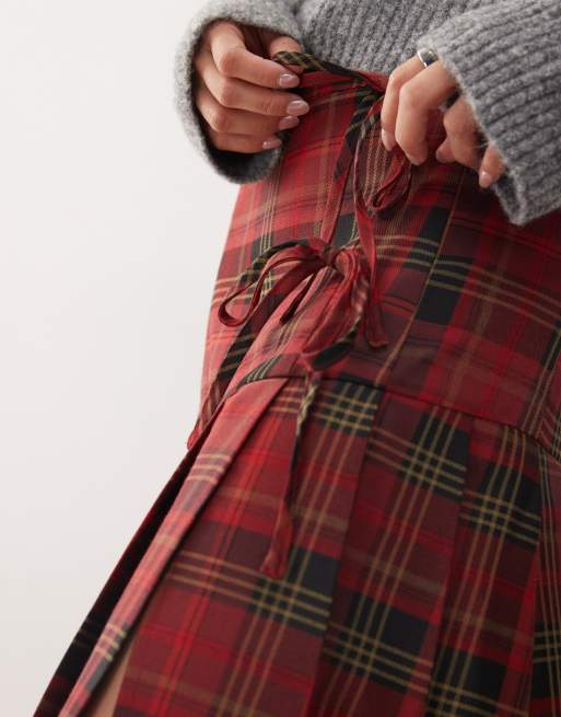Reclaimed Vintage – Rutig, plisserad midikjol i kiltmodell, 2 av 5