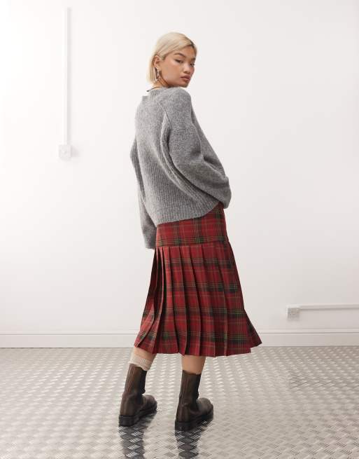Reclaimed Vintage – Rutig, plisserad midikjol i kiltmodell, 3 av 5