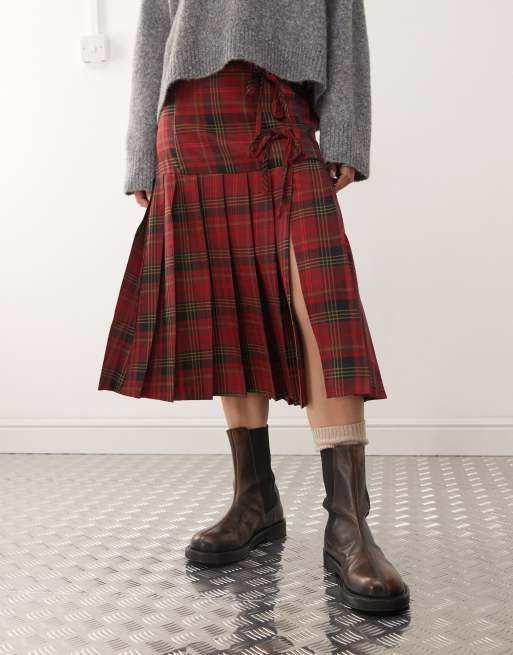 Reclaimed Vintage – Rutig, plisserad midikjol i kiltmodell, 5 av 5
