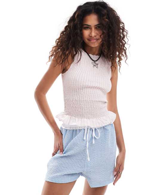 Reclaimed Vintage - Rynket top med striber i pink