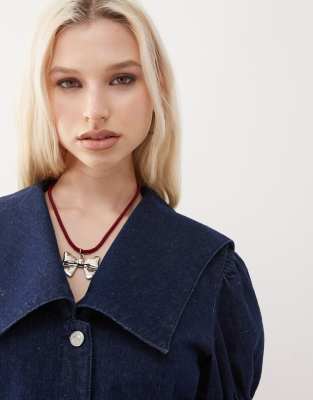 Reclaimed Vintage Sailor Collar Denim Mini Dress In Blue
