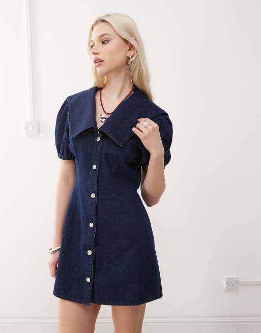 Reclaimed Vintage sailor collar denim mini dress in indigo | ASOS