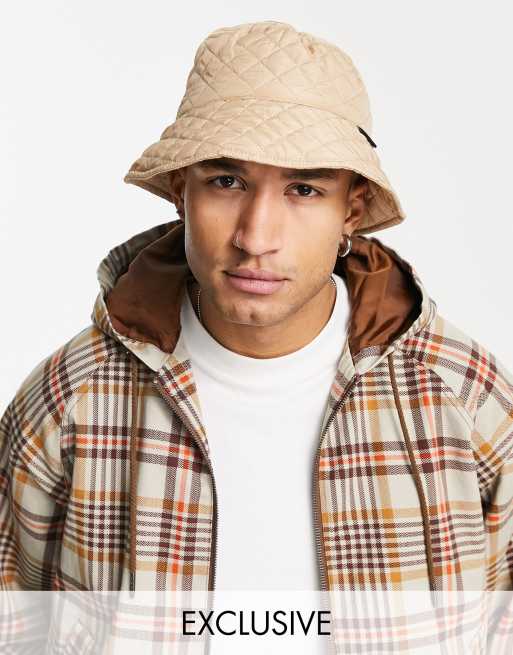 Reclaimed Vintage – Sandfärgad kviltad solhatt av nylon i unisex-modell