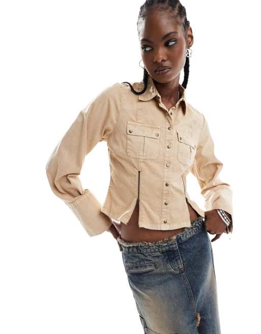 Reclaimed Vintage – Sandfärgad skjorta i cowboystil
