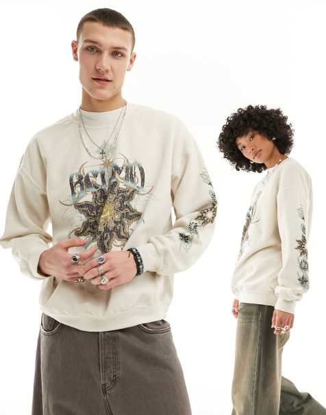 Reclaimed Vintage – Sandfärgad, tvättad sweatshirt i unisex-modell med astronomitryck - view 1