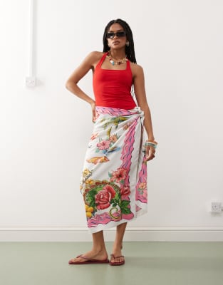 Reclaimed Vintage Reclaimed Vintage sarong and scarf in Amalfi holiday print-Multi