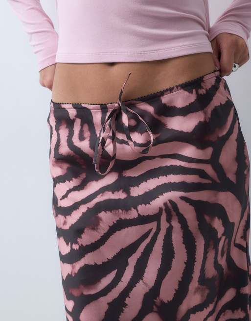 Reclaimed Vintage satijnen midi-rok met kanten bies in zebraprint, 5 van 5