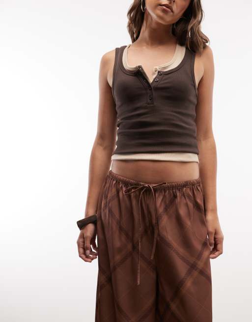 Reclaimed vintage satin and lace balloon trouser in chocolate brown check, 4 of 5