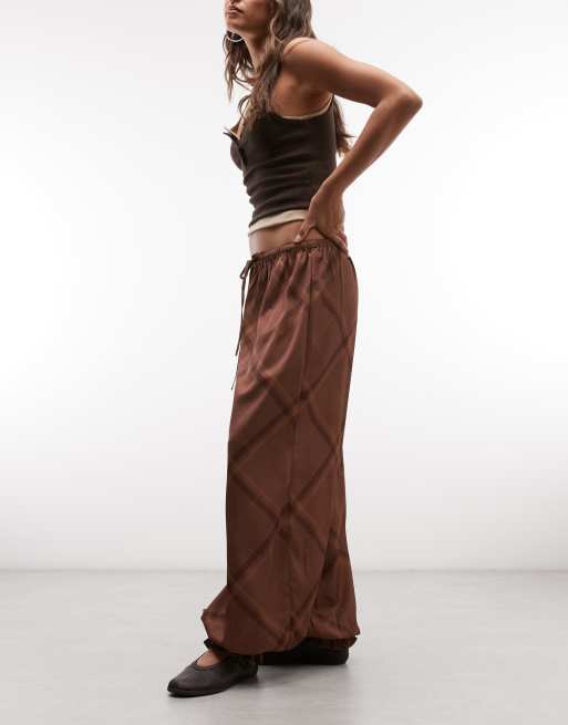 Reclaimed vintage satin and lace balloon trouser in chocolate brown check, 5 of 5