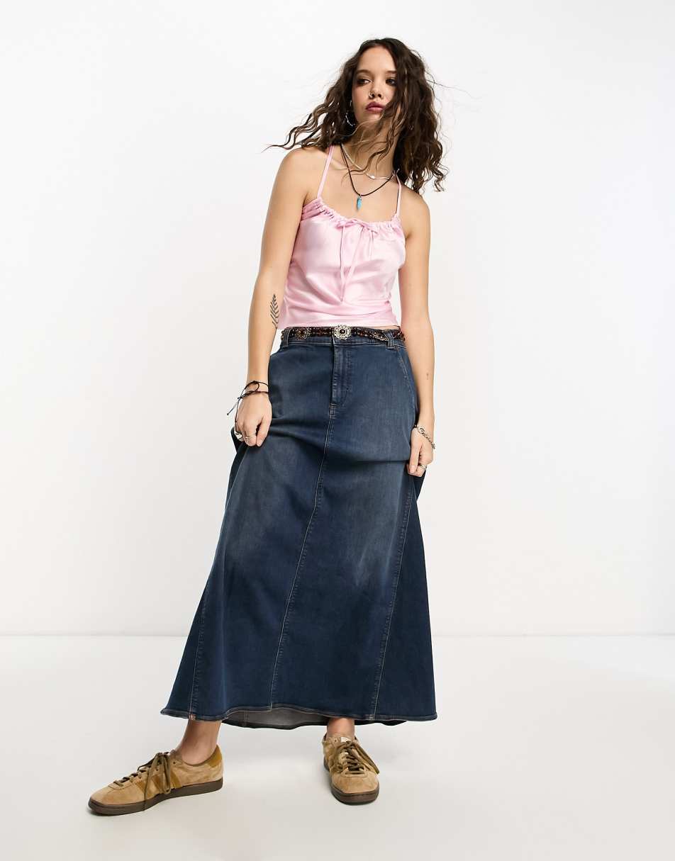 Reclaimed Vintage satin cami top with open tie back in pink 1