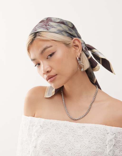 Reclaimed Vintage satin headscarf in floral and check purple print, 3 of 3