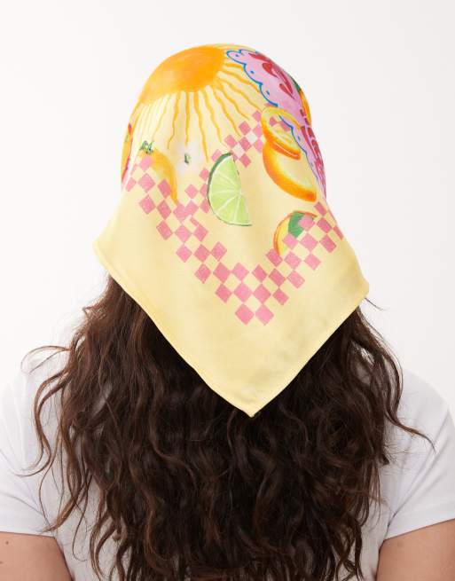 Reclaimed Vintage satin headscarf in fruity retro print