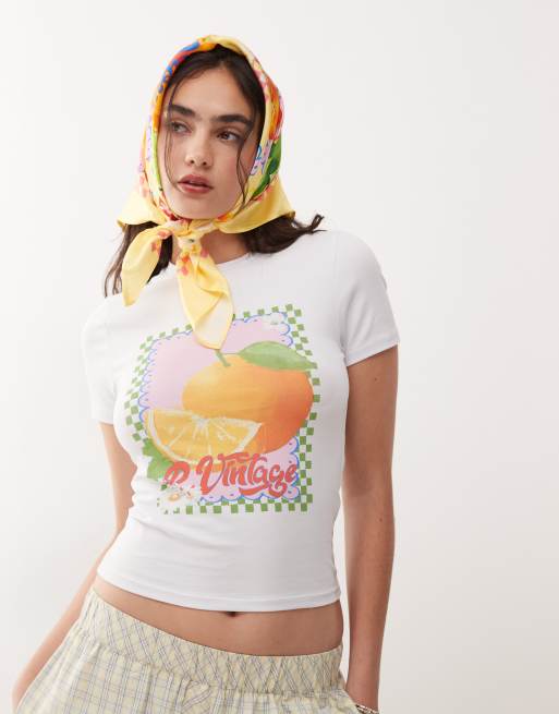 Reclaimed Vintage satin headscarf in fruity retro print