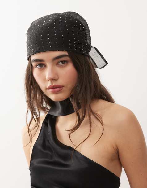 Reclaimed Vintage satin headscarf with diamante hotfix in black - view 1