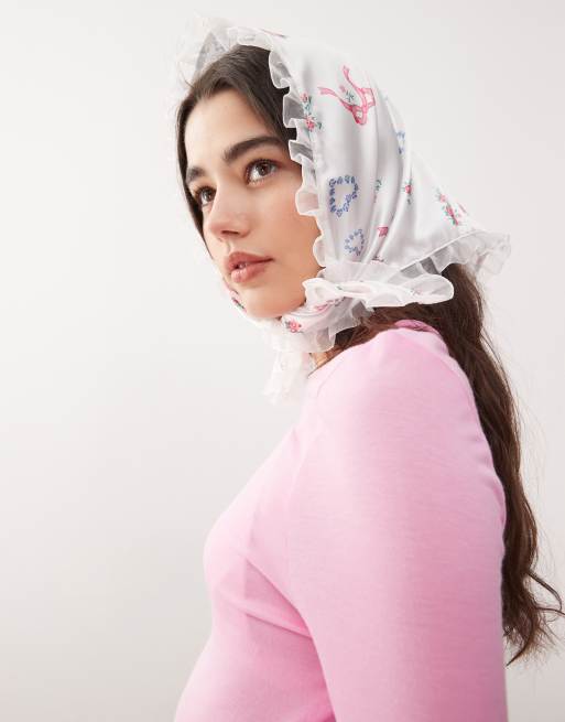 Reclaimed Vintage satin headscarf with embroidered logo in bow floral print