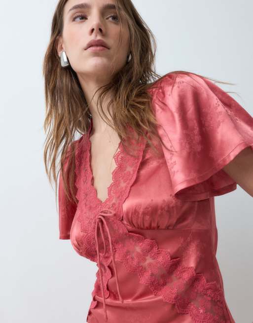 Reclaimed Vintage Satin-Jacquard-Maxikleid in Rot, 2 von 4