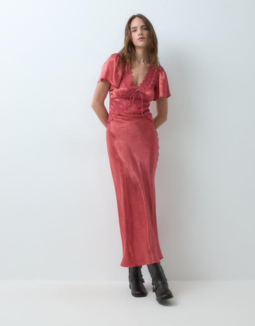 Reclaimed Vintage Satin-Jacquard-Maxikleid in Rot, 3 von 4